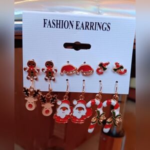 Set Of 6 Pairs Christmas Earrings